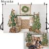 Christmas Tree Stairs Photography Backdrops Wooden Floor Fireplace Portrait Vinyl Photographic Background Photocall Photo Studio