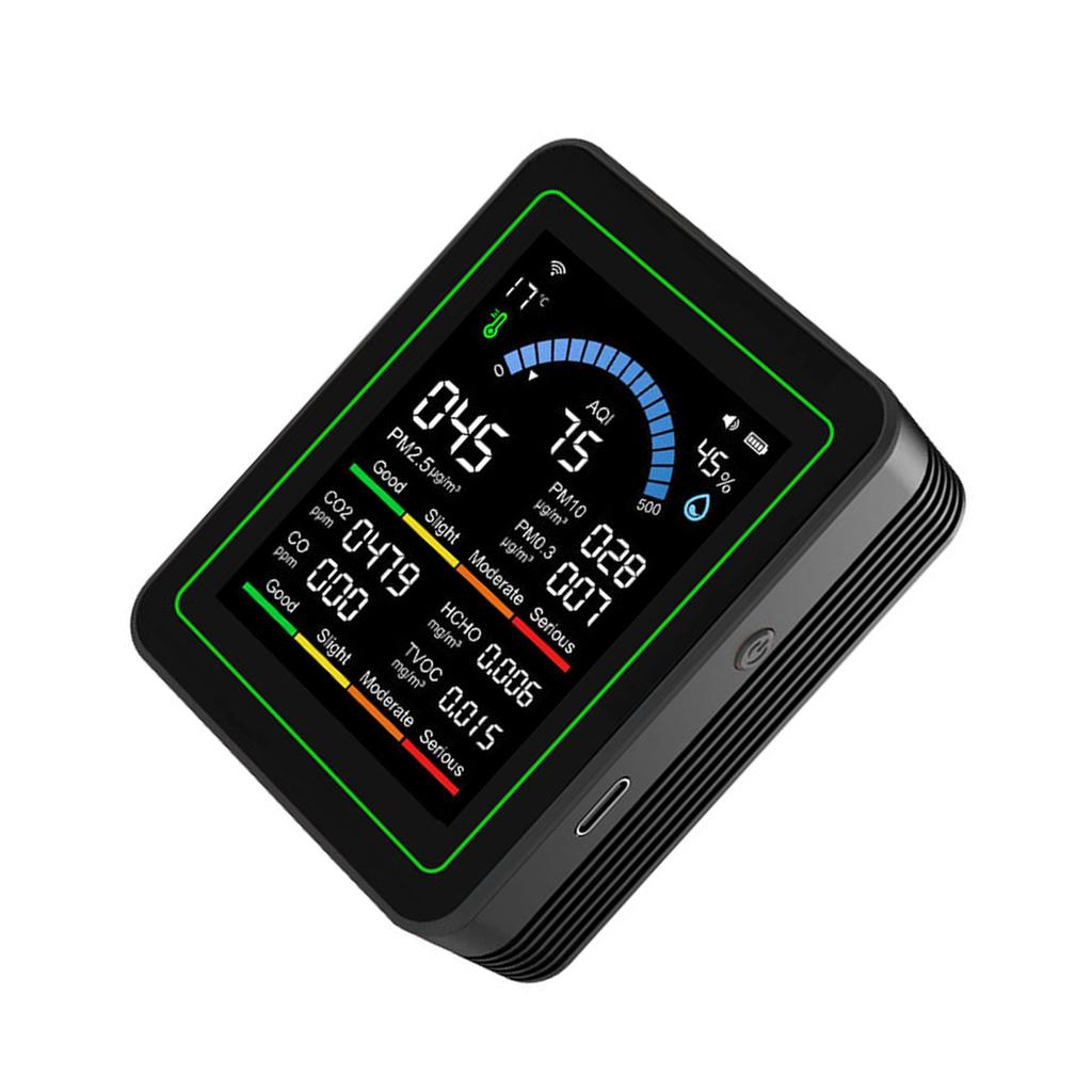 10-in-1 Air Quality Detector Professional PM2.5 PM10 HCHO TVOC CO CO2 Formaldehyde Monitor with LCD Display for Home Office