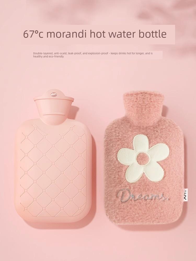 Hot Water Bottle, Thickened Explosion-Proof Hand Warmer, Small Hand Warmer Bag, Women's Belly Warmer, Plush Hot Compress Water Bag
