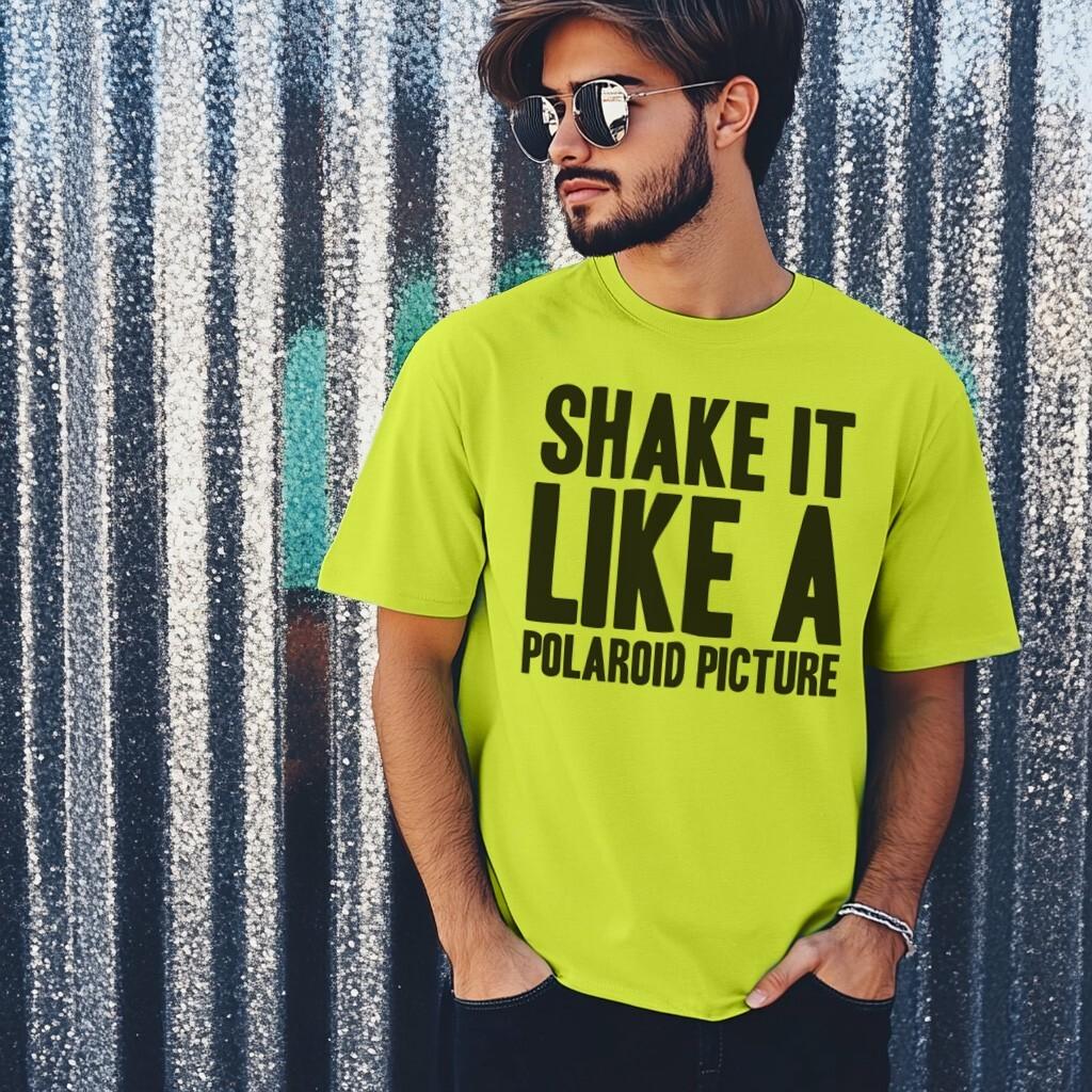 Shake It Like A Polaroid T-Shirt Mens Womens Tees Top Personalised Fancy Dress Hen Party Festival 00s 2XL