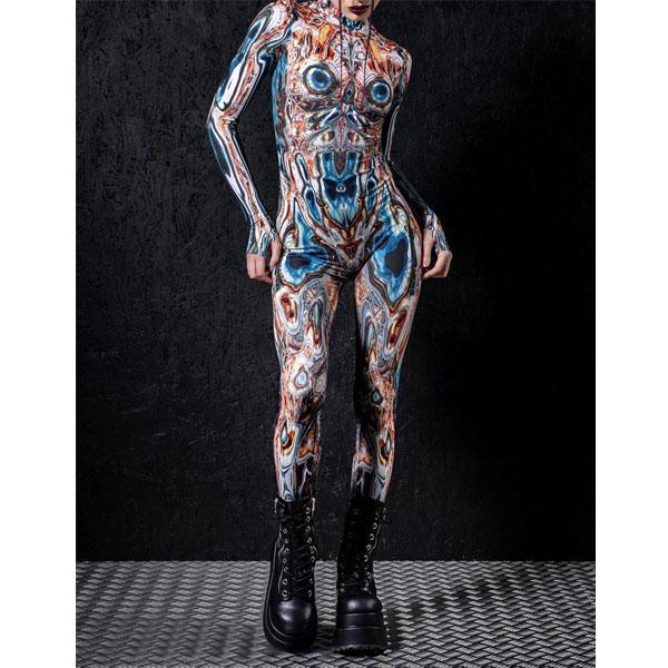 Damski Halloweenowy Kombinezon Body z Długim Rękawem z Nadrukiem Cyfrowym Slim Kostium Cosplay