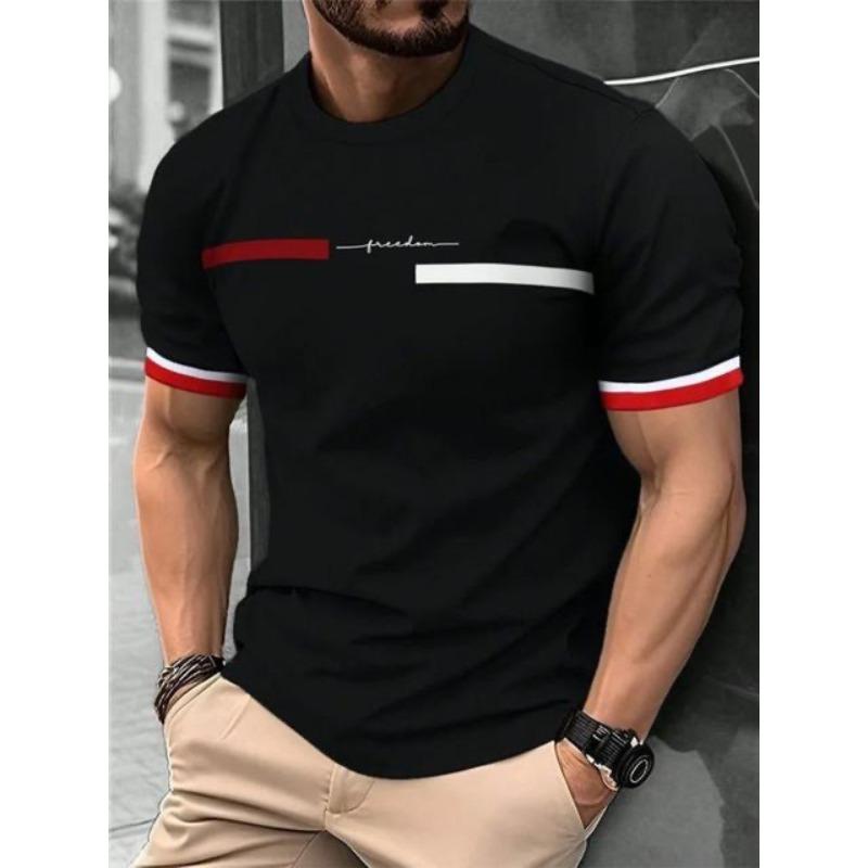 Short-sleeved T-shirt Printing Process Can Be Worn Inside and Outside, Loose Stripes