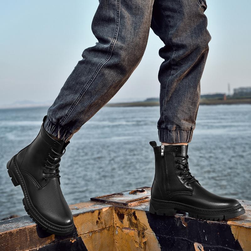 Italienische Marke Designer Herren Luxus Cowboy Stiefel Natürliche Leder Plattform Winter Schuhe Schwarz Ankle Boot Kurze Plüsch Botas Männlichen