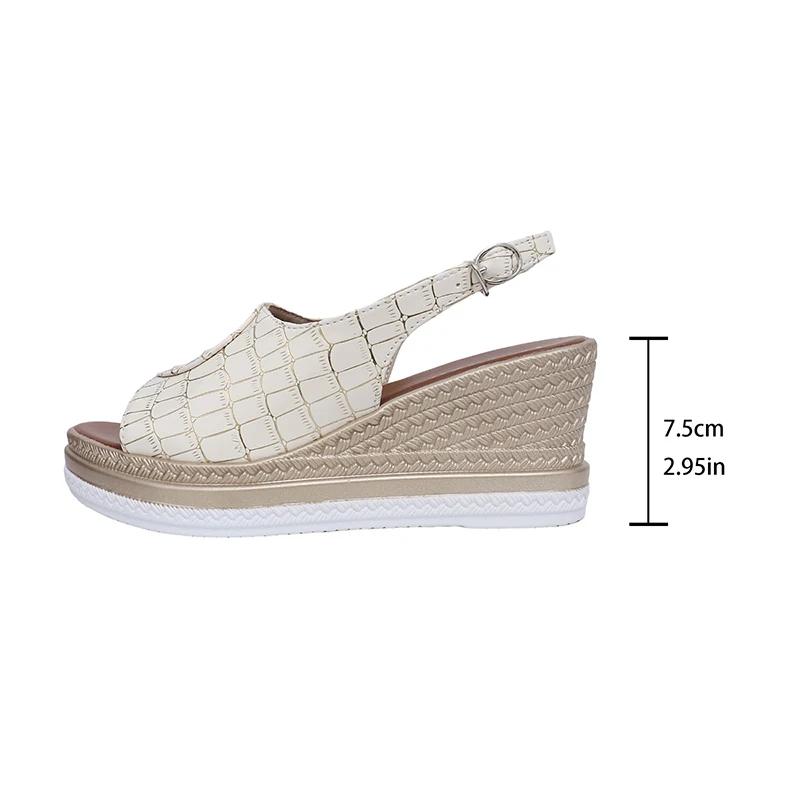 Fashion Summer New Plaid Pu Leather Sandals for Women Fashion Anckle Strap Wedge Sandal Female Plus Size Daily High Heel Sandalias Mujer