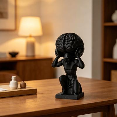 3D-Printed Desktop Figurine Small Holding Brain Man Sculpture for Living Room Bedroom Office Desk Shelf Decor