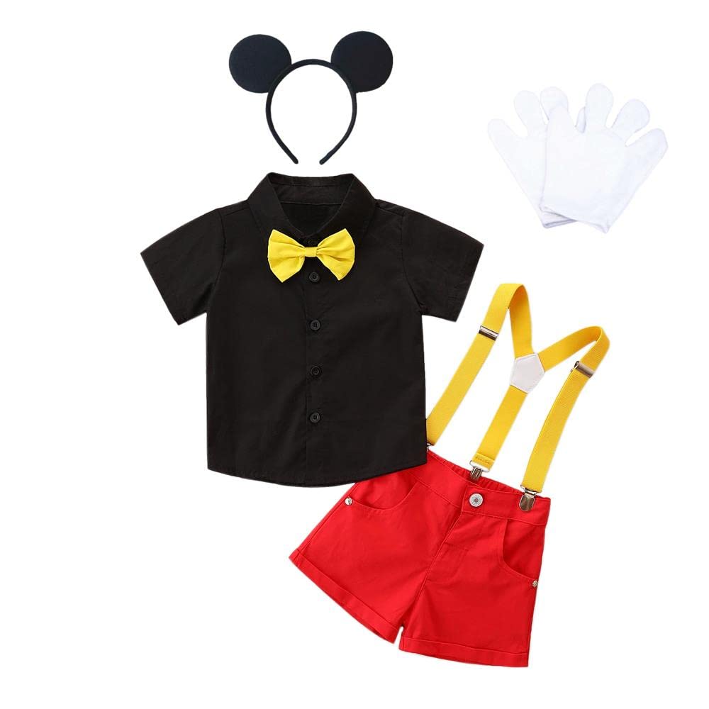 Dressy Daisy Mickey Mouse Baby Boy Halloween Costume with Suspenders, Short Sleeves, Gloves, and Headband, Sizes 6-12 Months