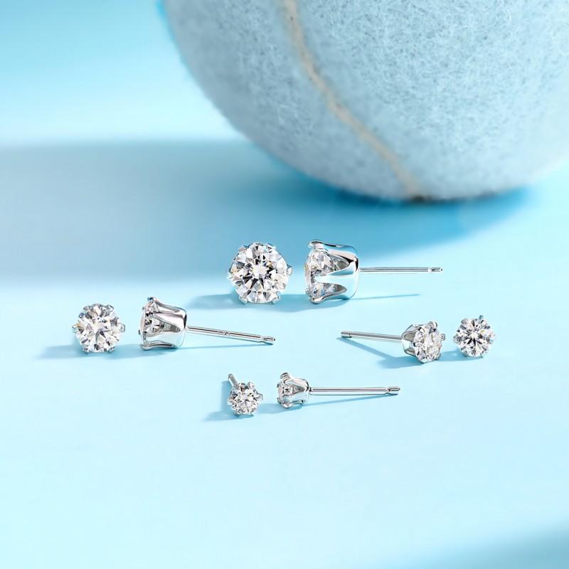 Moissanite Stud Earrings Minimalist 6 Claw Ins Style Women
