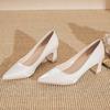 Off-white High Heels Women's Thick Heels 2026 New Pointed Temperament French Satin Bridal Wedding Shoes Not Tired Feet Single Shoes
