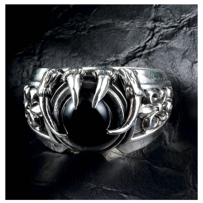 Adjustable Open Ring Men Women Vintage Claw Black Obsidian Style Punk Rock Gothic Finger Copper Jewelry