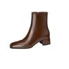 Autumn and Winter Solid Color Side Zipper Large Size Fashion Boots New Round Head Rubber Sole Medium Heel Leather Surface Women's Boots Thick Heel M