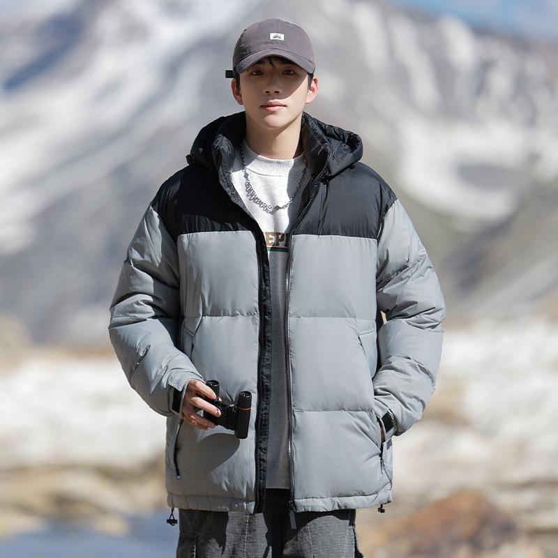 

Зимний пуховик, мужской пуховик из белого утиного пуха, мужской, утолщенный, теплый, трендовый, молодежный, с цветными блоками, куртка-пуховик с капюшоном 3XL