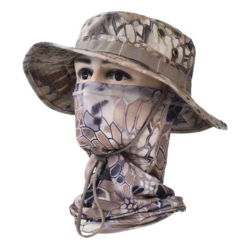 Women Men Hiking Fishing Boonie Hat Outdoor Sport Sun UV Protection Neck Face Camouflage Adjustable Bucket Caps and Mask