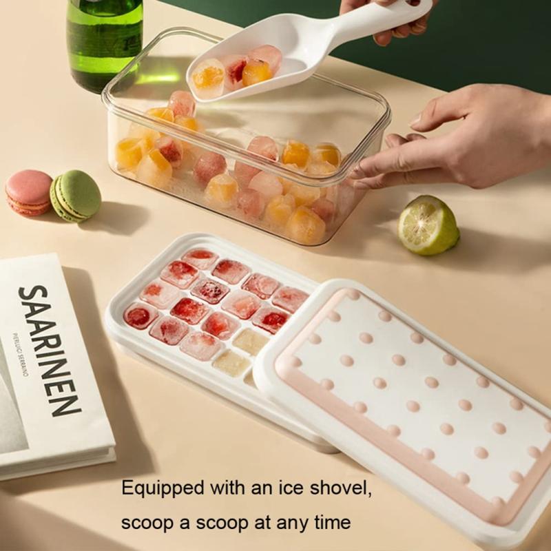 

Double Layer Ice Cube Maker Mold Box Kitchen Press Ice Tray with Lid (BPA Free,No FDA Certificate) Pink