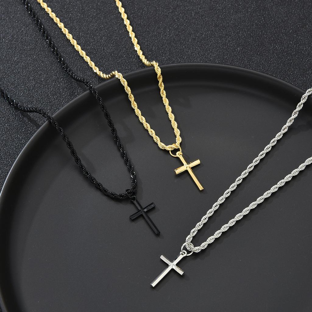 Fashion Cross Pendant Necklace For Women Men Simple Gold Silver Black Color Twisted Chain Unisex Necklaces Punk Hip Hop Jewelry