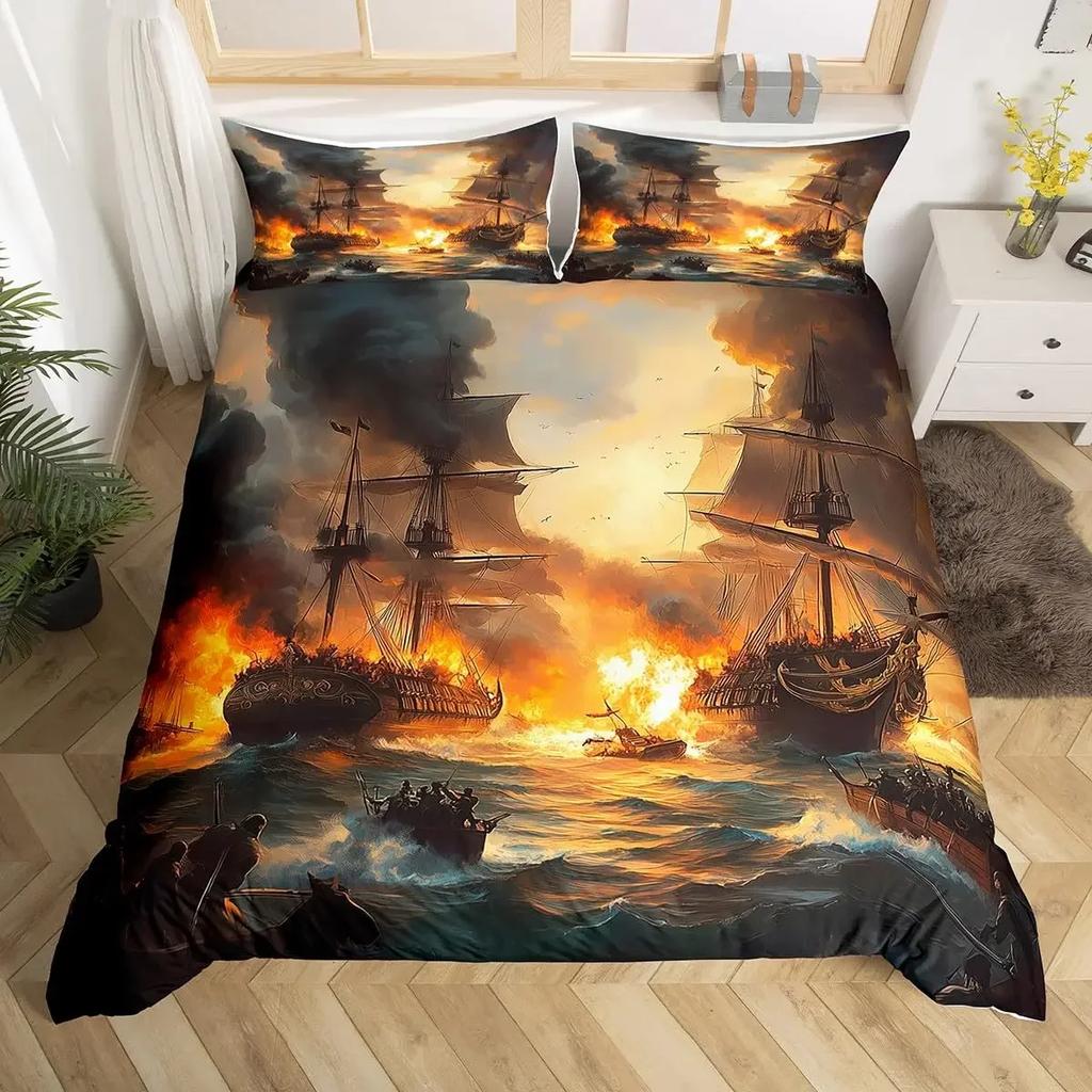 Pirates Skull Duvet Cover Sets For Boys Kids Men Teen Queen Lightweight Bedding Sets Nautical Bedding Set Bedroom Decor No Quilt