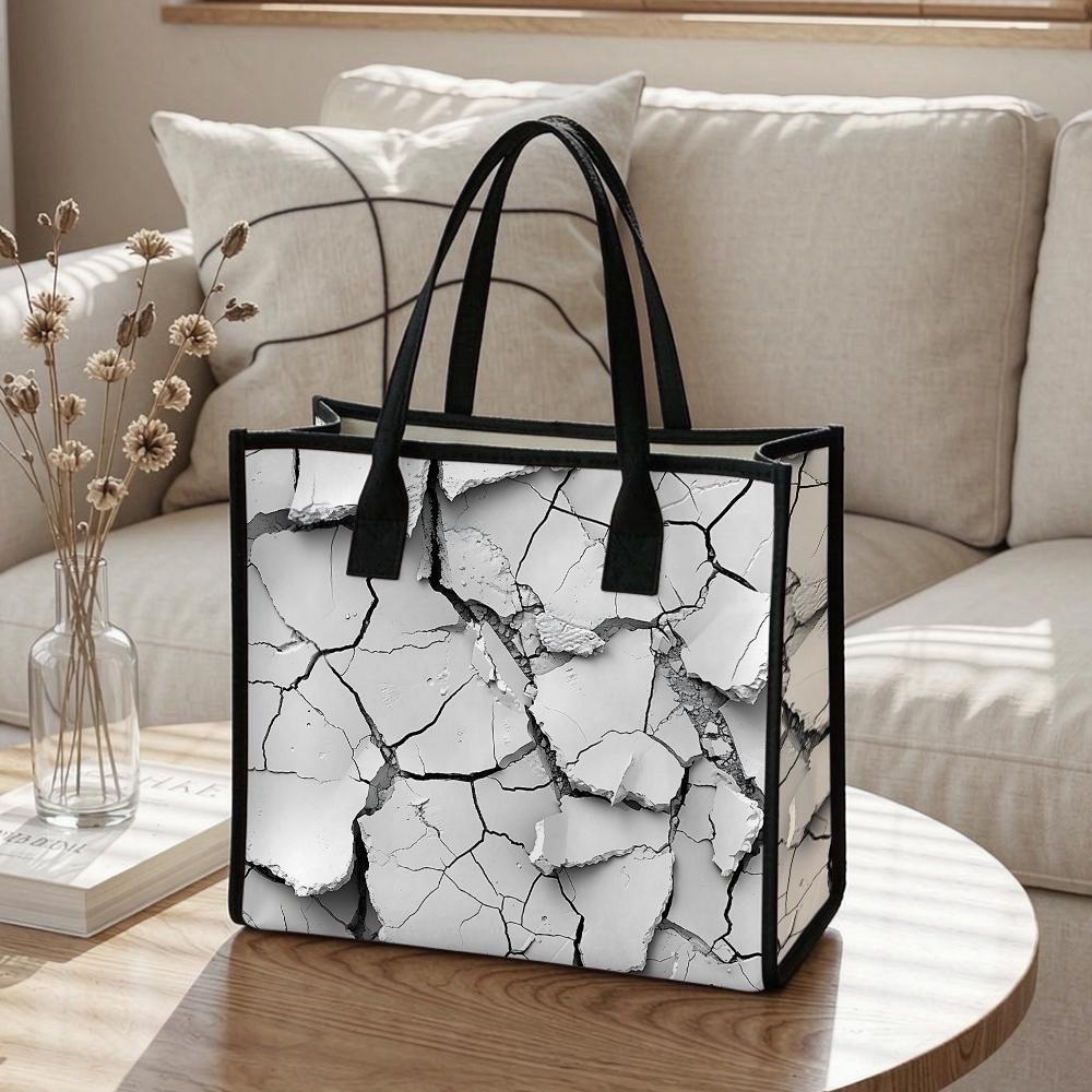 Fashion Crack Pattern Tote Bag Casual Large Capacity Daily Shoulder Bag Lightweight Portable Versatile Shopping Handbag