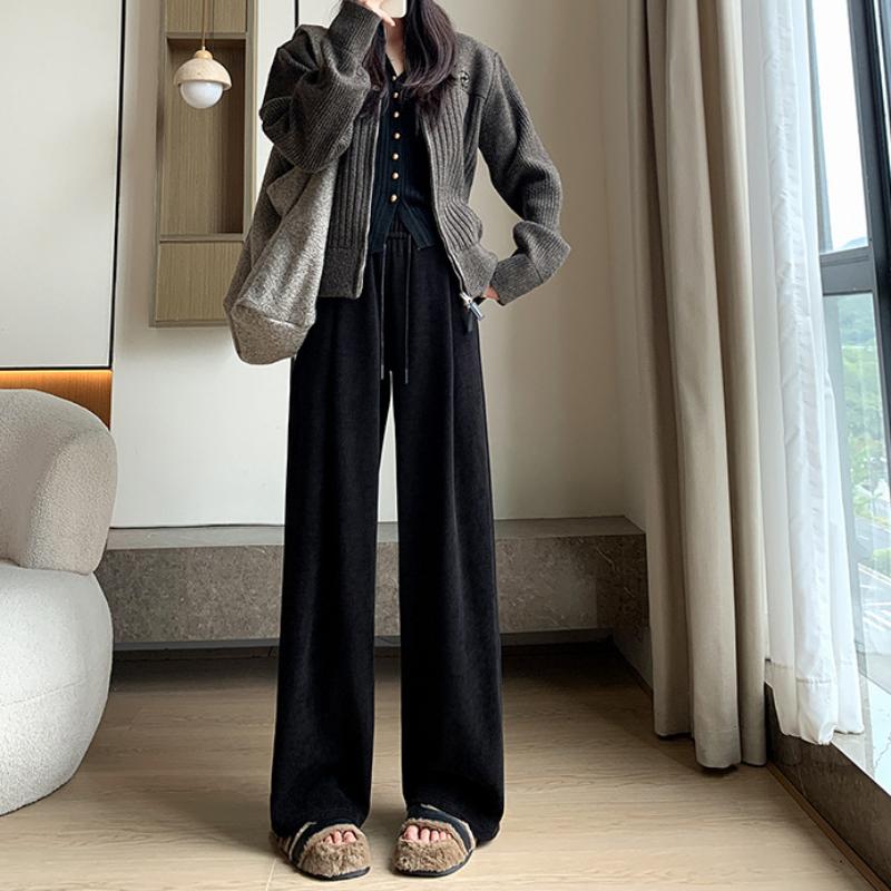 European Cotton Wool Wide-leg Pants for Women Loose Autumn and Winter Lazy Casual Slim Loose Wide-leg Pants Floor-moving Pants