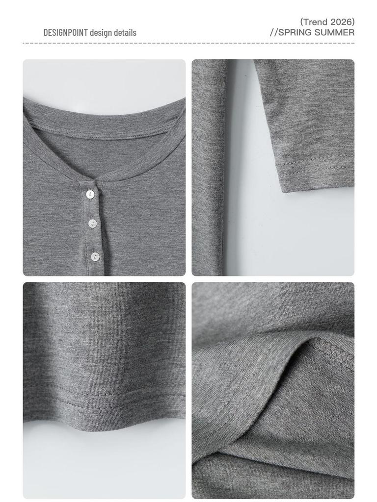 HeyHenry Damen Slim Fit Henley-Kragen 3/4 Ärmel Unifarbenes Oberteil