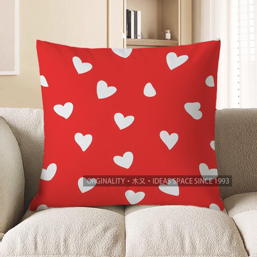 Home Decor Red Background With White Heart Pattern Pillow Pattern Cushion Cover Suitable For Sofa Bedroom Car Pillow Cover