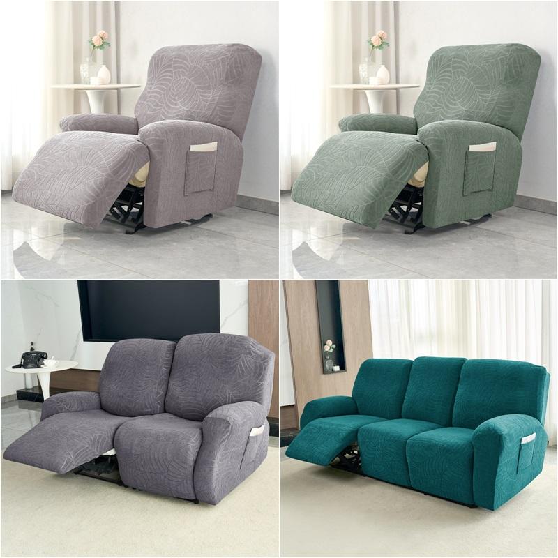 1/2/3 Seater Recliner Sofa Covers Leaves Jacquard Couch Slipcovers Elastic Water Repellent Armchair Covers for Living Room Hotel