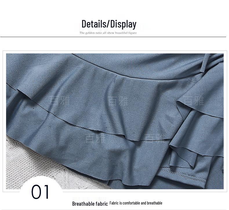 Women's Two-Piece Slimming Swimsuit with Flat-Leg Skirt and Small Chest Support