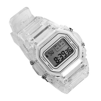 LED Digital Watch Transparent Waterproof Lightweight Accurate Time Sports Wristwatch White