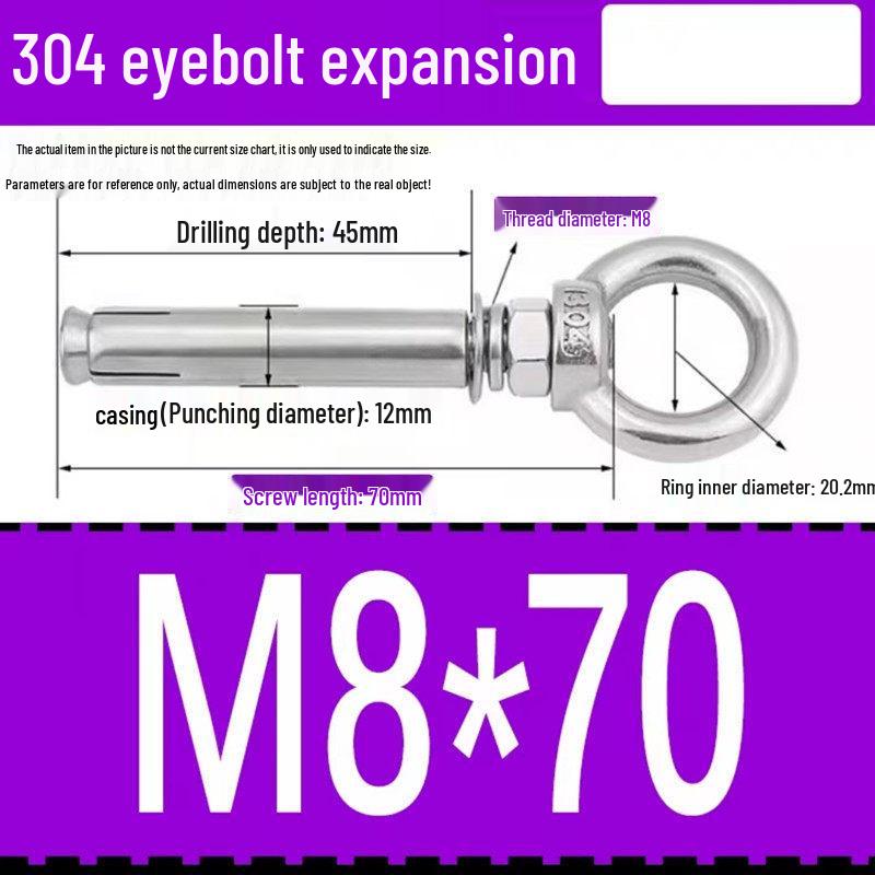 304 Stainless Steel Expansion Bolt with Ring Hook, M6/M8/M10/M12.