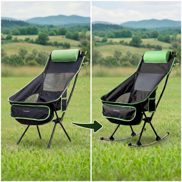 Folding Camping Chair - INNOVAGOODS - 2-in-1 Rocking/Fixed - Breathable Mesh Backrest - Neck Cushion