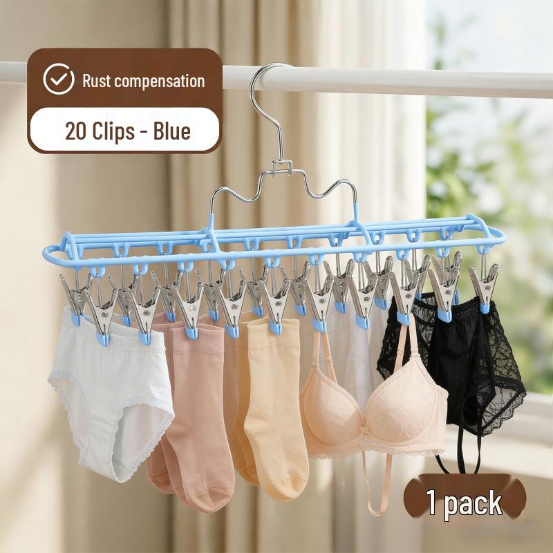Multi-functional Windproof Clothes Hanger with Anti-slip Clips for Balcony and Dormitory Use