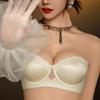 Lace Trim Leopard Print Strapless Push-Up Women's Bust Enhancing Bra Set