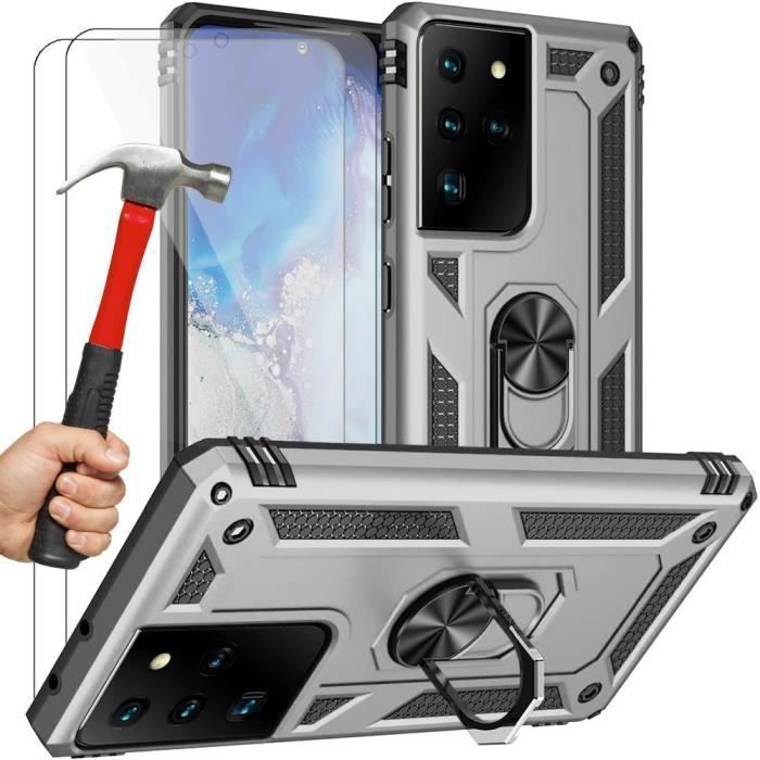 Coque et Verres Trempés - PROSHOP - Samsung S21 Ultra - Argenté - Antichoc - Protection Double Couche
