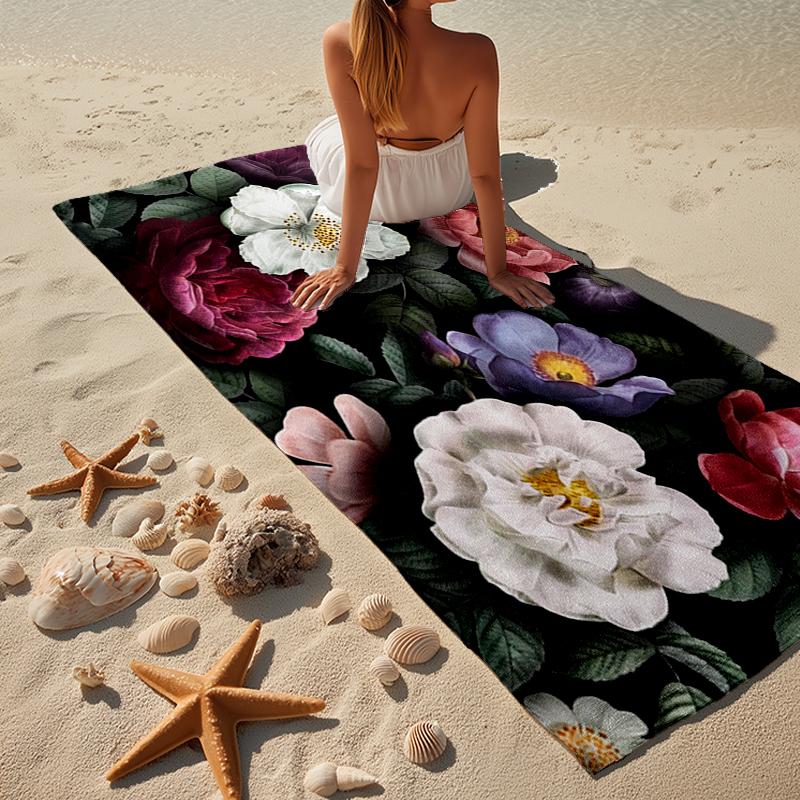Stained Glass Peonies Beach Towel, Super Soft Microfiber, Gift for Her/Him, Birthday, for Pool, Beach, Travel, Home Decor Fan Gifts