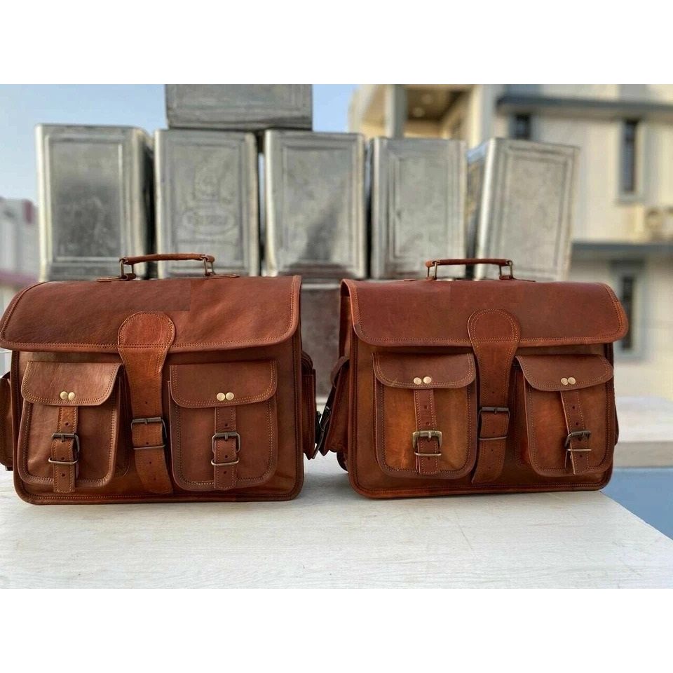 Goat Leather Motorcycle Saddle Bags Side Pouch Panniers Largest 3 Bags