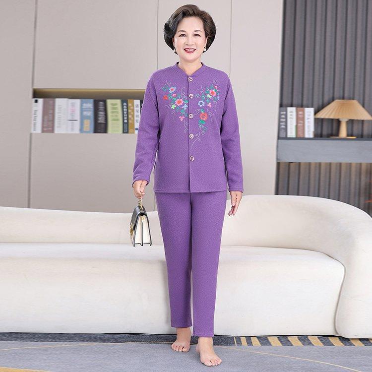 Thick Fleece-Lined Velvet Cardigan & Pants Set for Elderly Women, Plus Size - Perfect Winter Wear for Moms