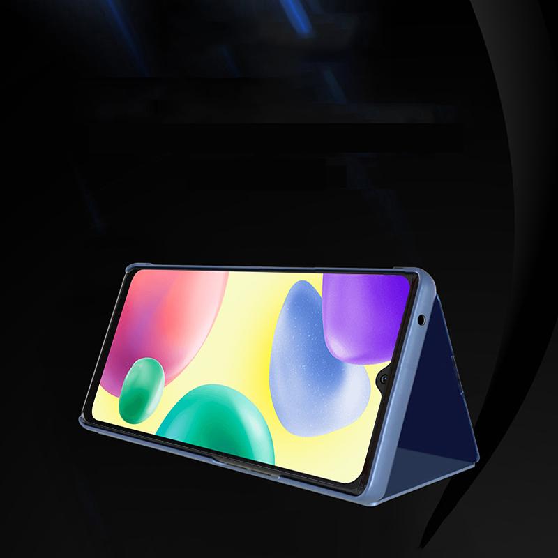 

For Xiaomi Redmi 10C 4G View Window Standing Case PU Leather Shiny Electroplating Mirror Makeup Cover Shell Black