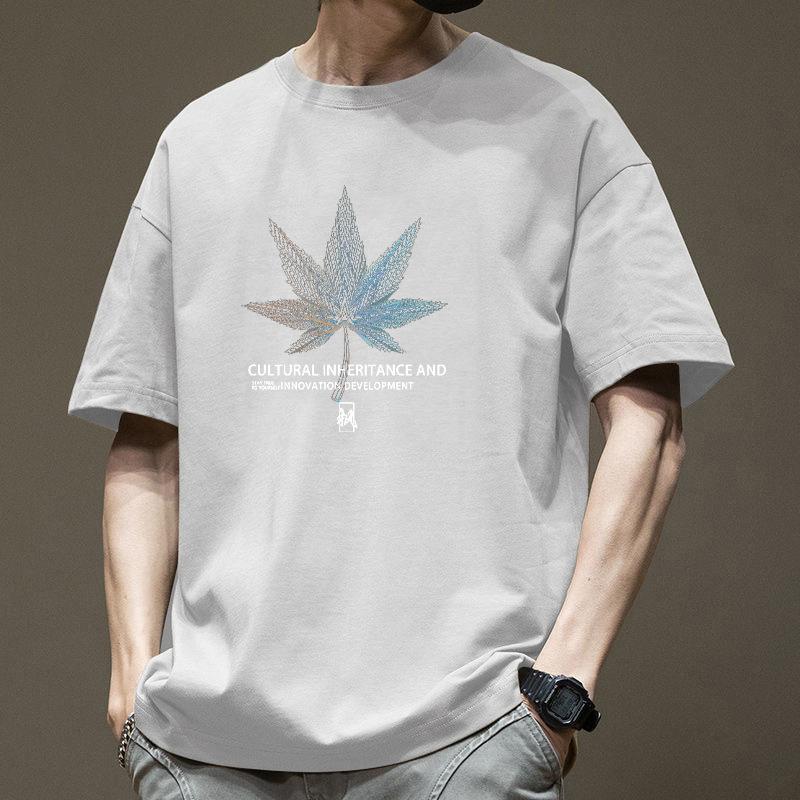 

Short-sleeved men s summer pure cotton heavy T-shirt trendy new loose niche clothes S [recommendation 45-57.5kg]