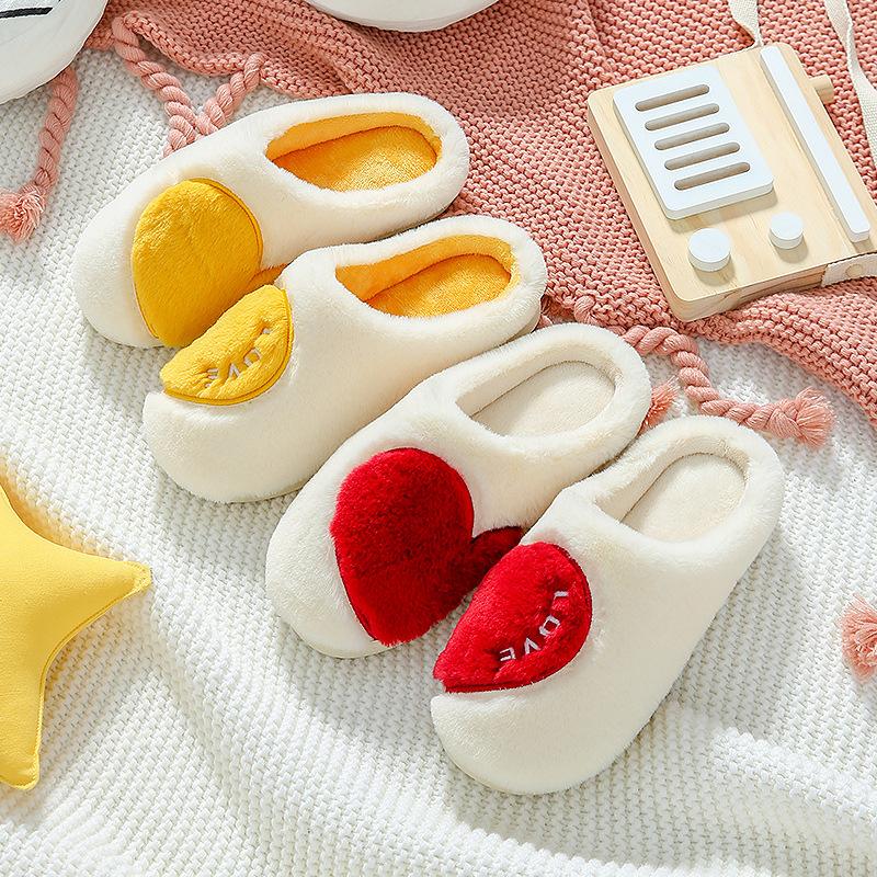 Fashion Women House Slippers Female Flock Heart-shaped Warm Plush Flat Slipper Lady Comfortable Indoor Home Cotton Shoe Women's Footwear