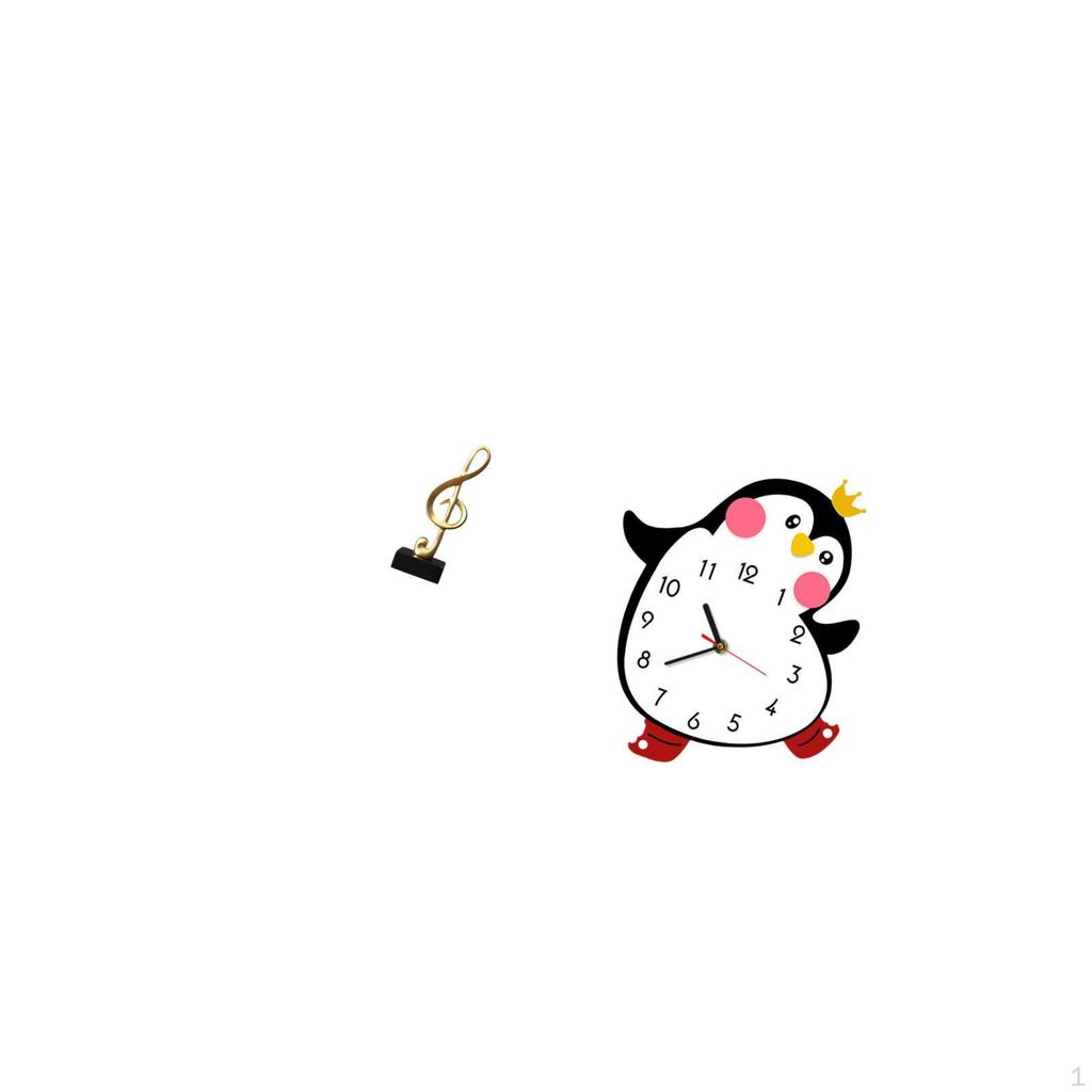 Melodic Penguin Resin Clock Sculpture Creative Tabletop Ornament Lovely Musical Figurine Wooden Wall