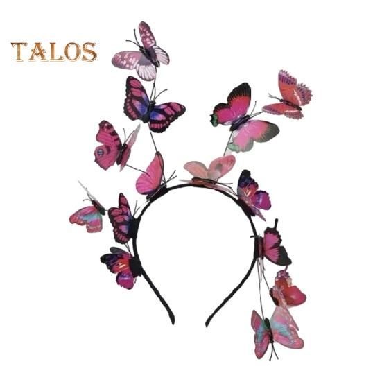 

Женский обруч для волос для выступлений, преувеличенный декор с имитацией бабочек, повязка на голову, вечерние свадебные головные уборы розовый