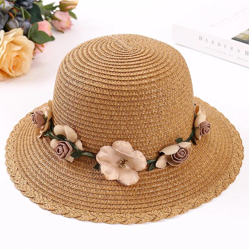1 Pcs Wreath StrawHat Summer Sun Ladies Elegant Hat Female Vintage Hats Straw Beach Hat Flower String Woman Sunshade Caps
