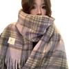 Purple plaid scarf women's year autumn and winter Korean atmosphere thickened warm high-end scarf shawl tide
