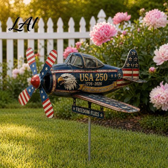 Garden Propeller Windmill USA 250th Vintage Plane Wind Spinner 1776–2026 Patriotic Helicopter
