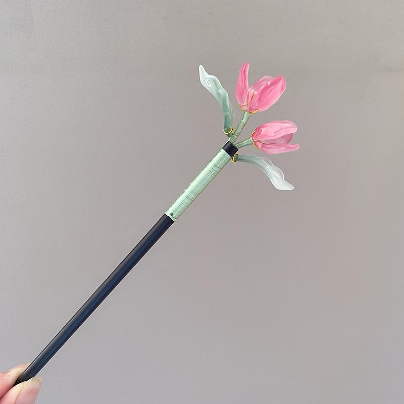 Exquisite Wooden Tassel Hair Clip Ancient Style Flower Hairpin for Girls Hair Jewelry Accessories