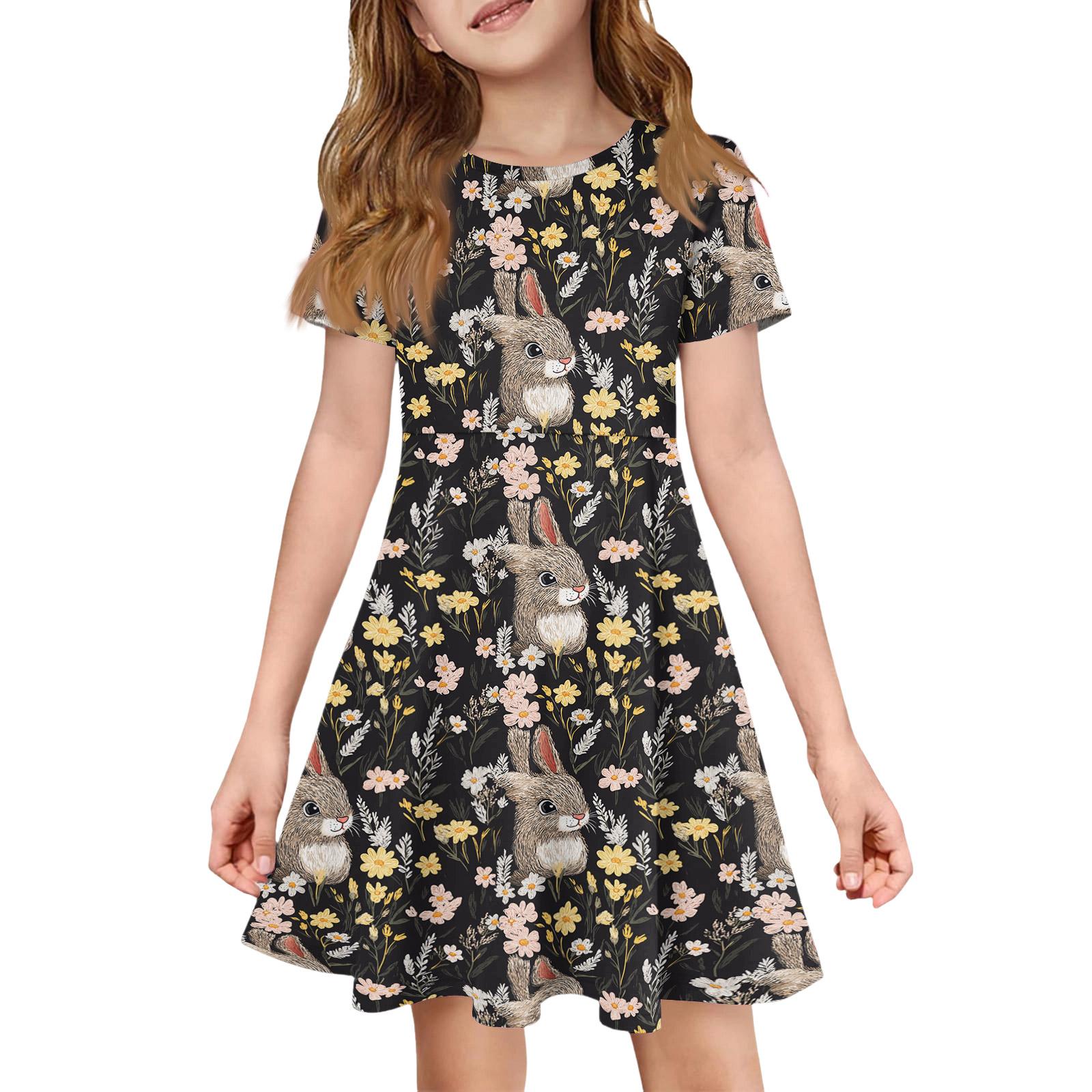 

Girl Summer Dress Color & Print Short Sleeve Dress With Pocket Casual Dress Shorts Sleeve Party Dress Easter Day 130 коричневый