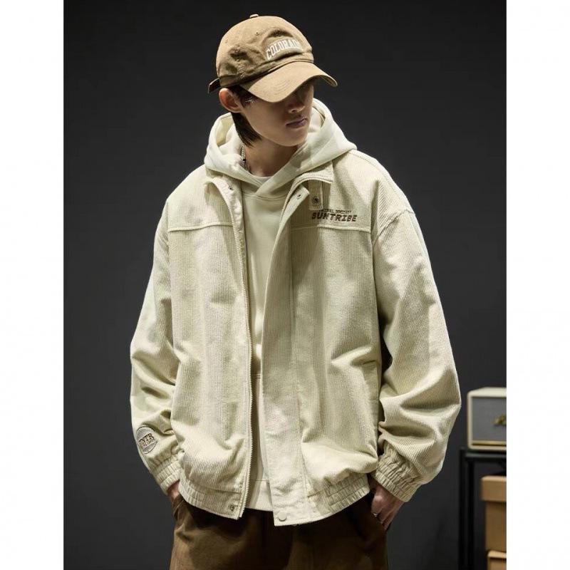 

Unisex Khaki Corduroy Stand Collar Jacket - Loose, Versatile Casual Outerwear for Spring, Autumn, Winter 2XL хакі