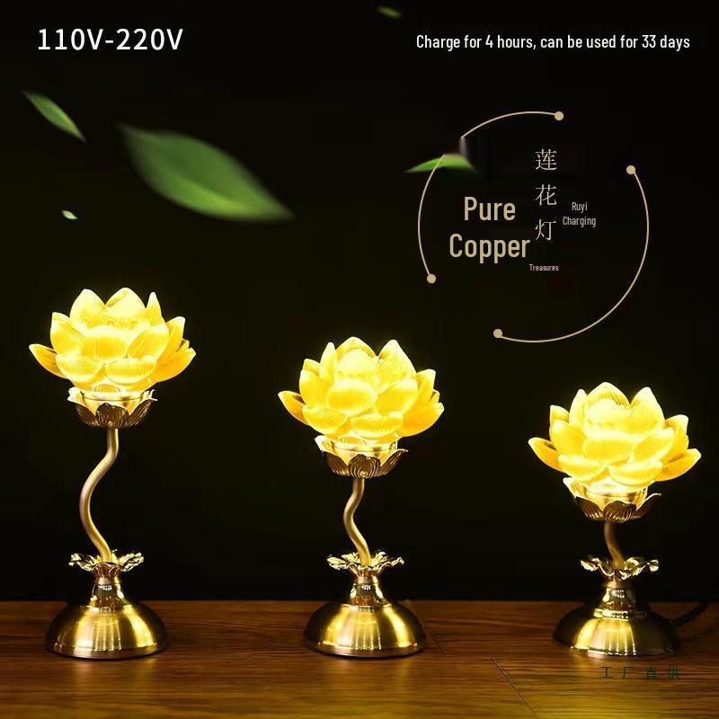 Seven-Color LED Crystal Lotus Lamp for Buddha and Guanyin Offerings