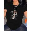 Portrait Print T-shirt Short Sleeve Crew Neck Casual Top for Summer & Spring Women's Clothing