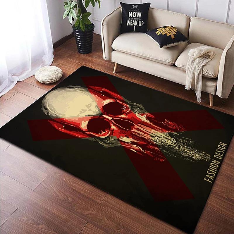 Halloween Gothic Skull Rug Living Room Bedroom Skin Friendly Rug Party Decoration Easy Care Rugs Home Decoration