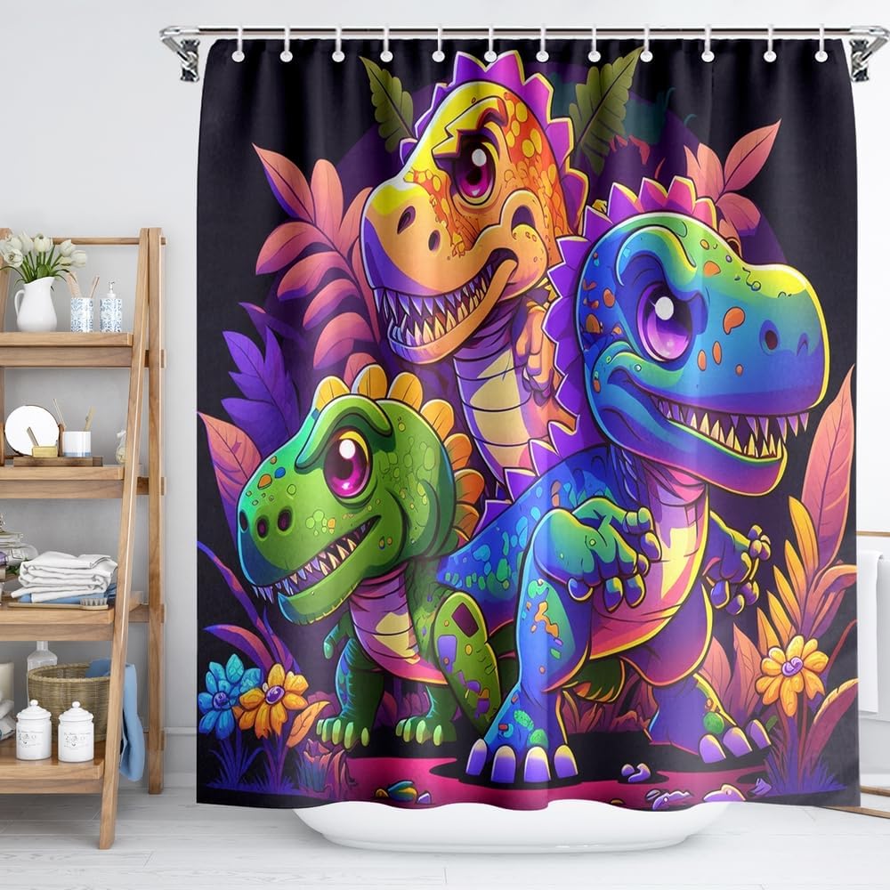 Black Shower Curtain Life Tree Sky Elephant Neon Fabric Plant Fantasy Art Bathroom Curtain For Women Bathtub Decoration