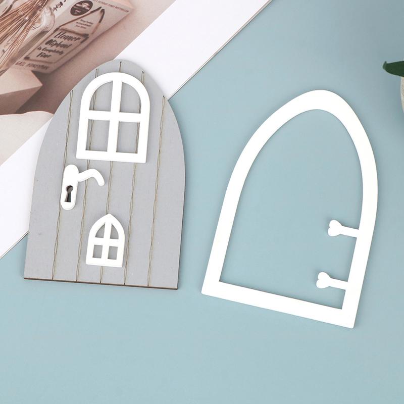 1Set 1:12 Dollhouse Miniature Door Fairy Elf Door Model w/Window Doorknob House Garden Decor Toy